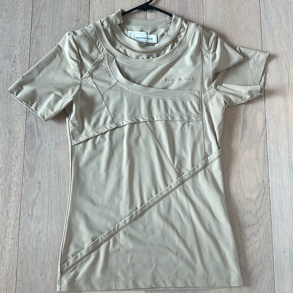Feng Chen Wang short sleeved tan top - very cool and creative - size Large - Picture 1 of 6